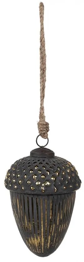 Čiernozlatá sklenená vianočná ozdoba v tvare žaluďa M - Ø 10*14 cm