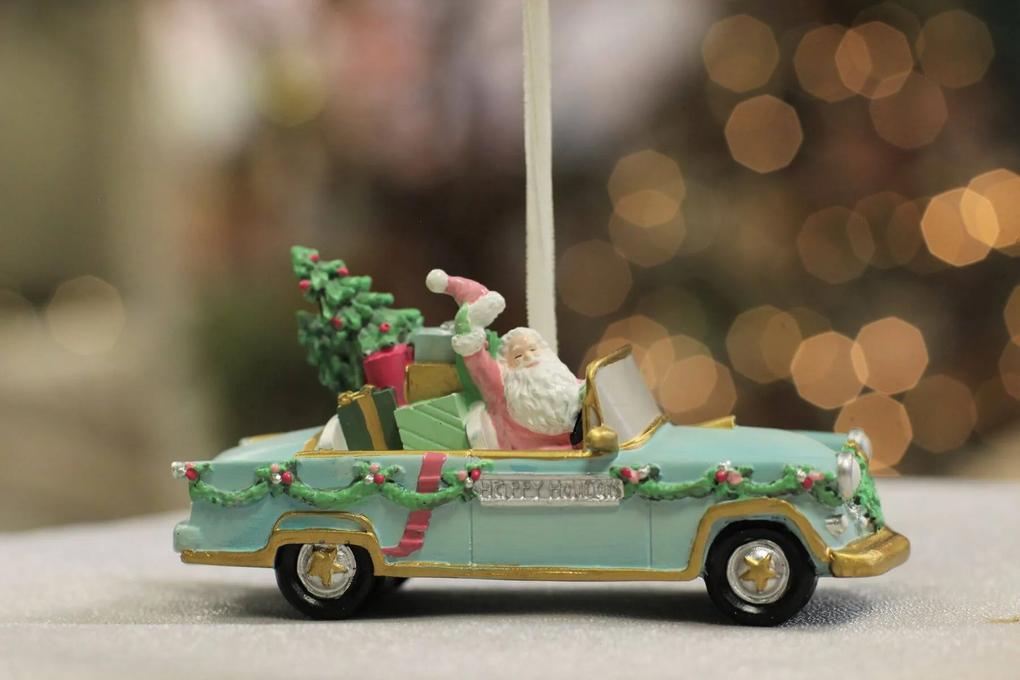 Pastelovo modrá závesná vianočná ozdoba auto 11cm