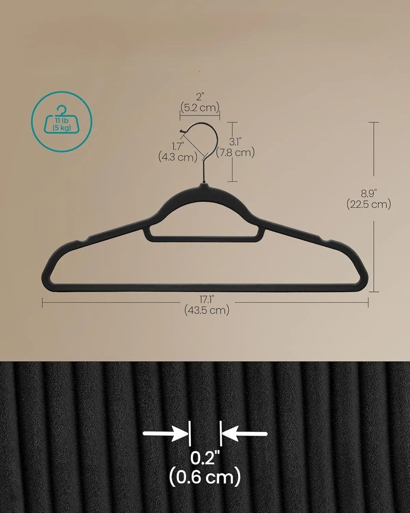 Sada 50 ks sametových ramínek Janis černá