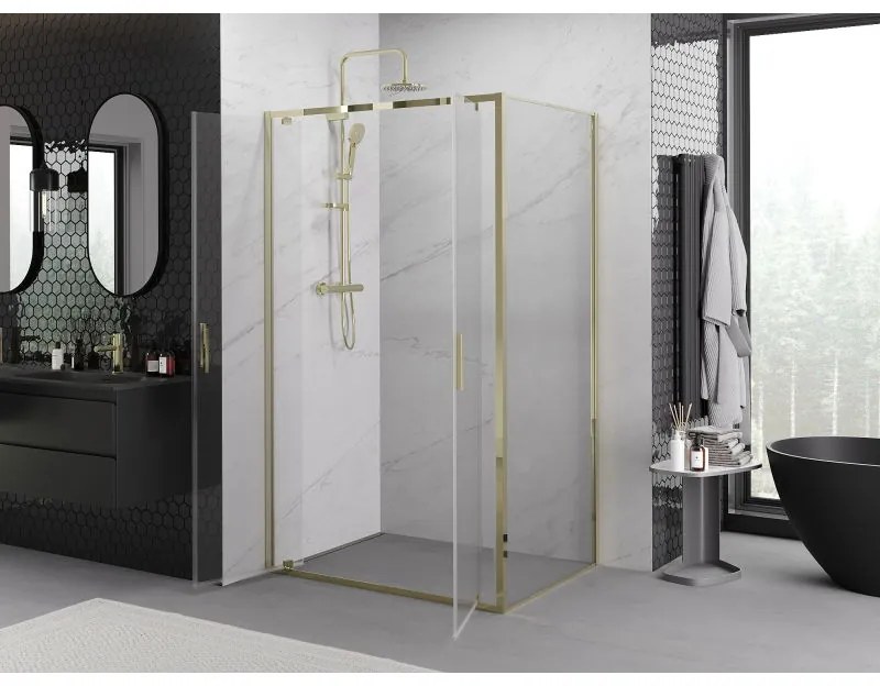 Mexen Exo, výklopný sprchový kút 90 x 95 cm, číre sklo, zlatá, 8182-090-095-50-00