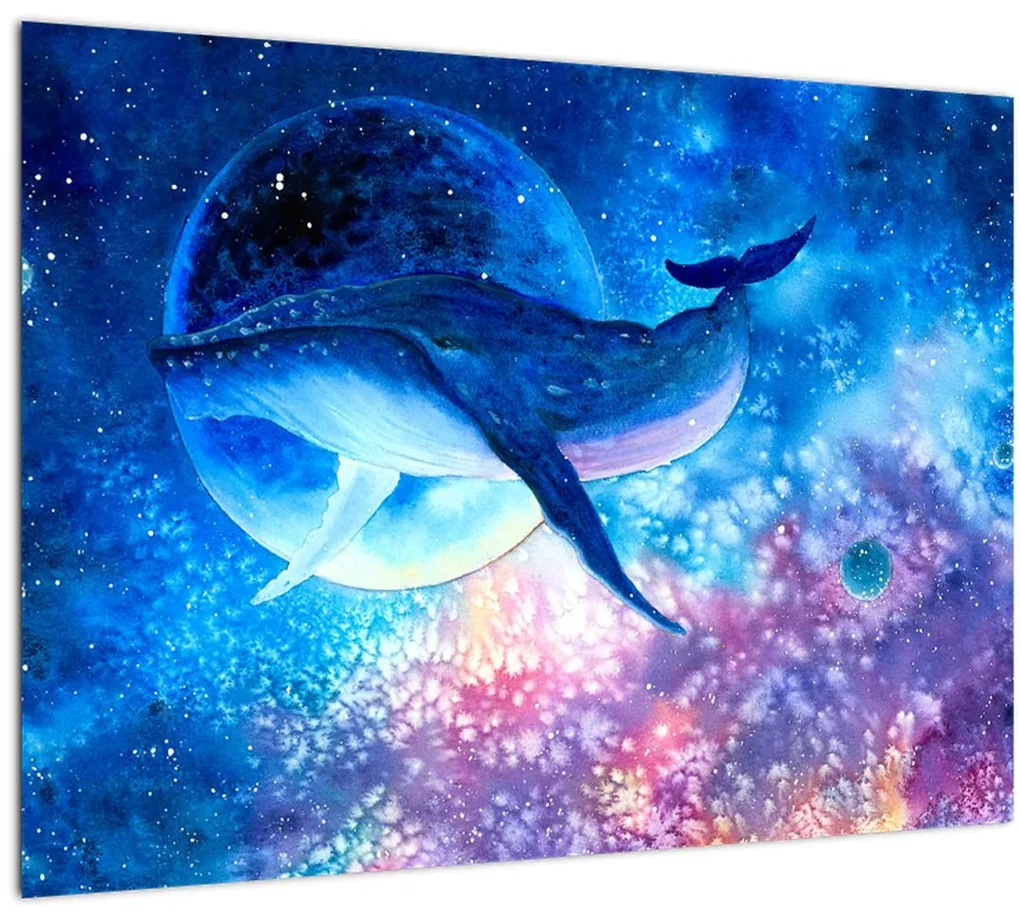 Sklenený obraz - Vesmírna veľryba (70x50 cm)