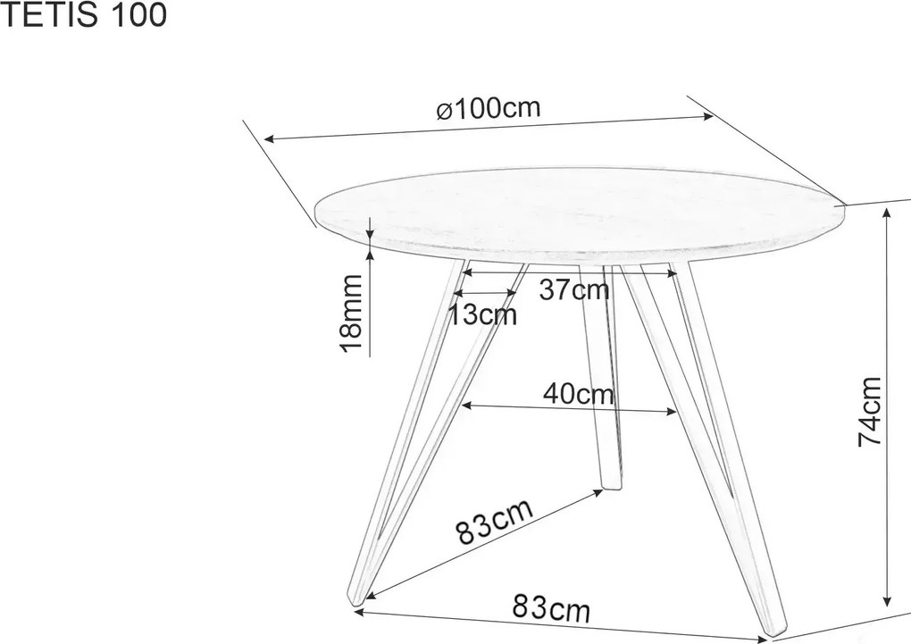 Jedálenský stôl Tetis 100 cm čierny/dub prírodný