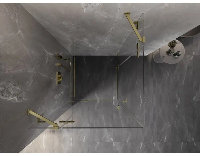 Mexen Lunar Duo, výklopný sprchový kút 110 x 110 cm, 8mm číre sklo, zlatý matný profil, 834-110L-110P-55-00