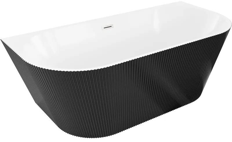 Mexen Oris, voľne stojaca ryhovaná vaňa 150 x 75 cm, biela-čierna, oceľový prepad, 52871507575-97