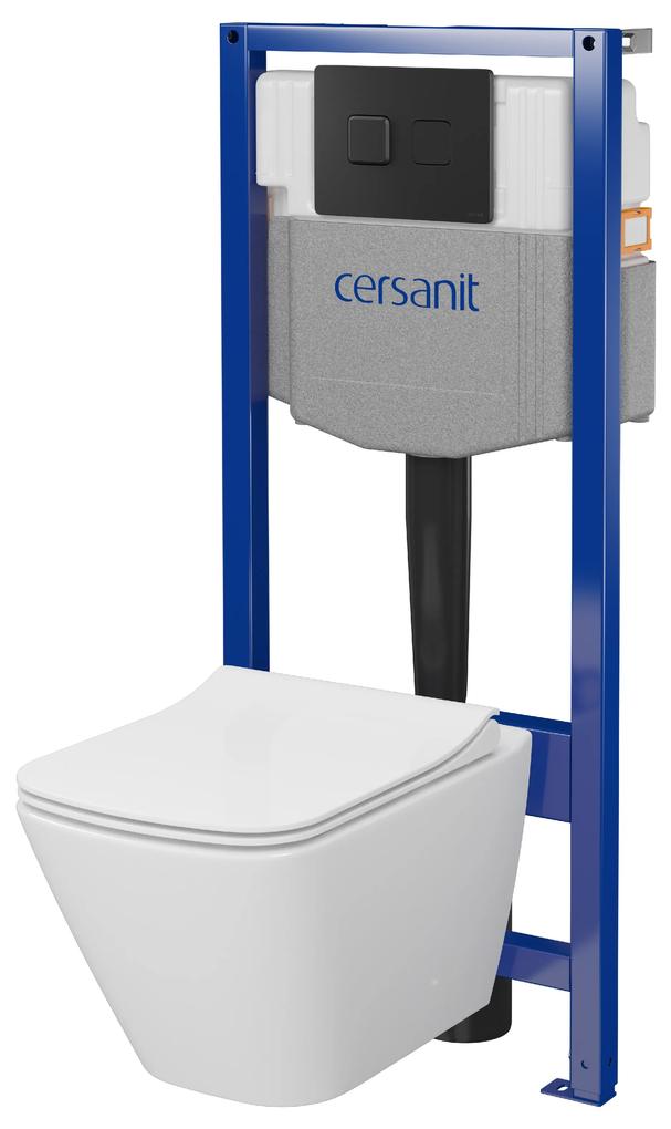 Cersanit City, System50 PNEU podomietkový rám + závesná wc misa City Square CleanOn + čierne tlačidlo Circle, S701-777