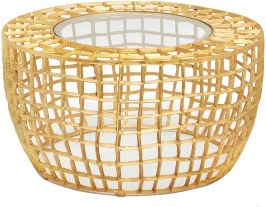 Zlatý odkladací stolík so sklenenou doskou - Ø85*43 cm