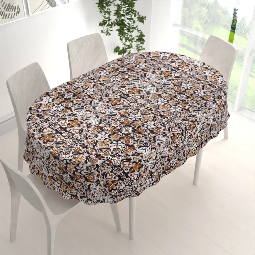 Biante Saténový oválny obrus LUP-501 Vianočné perníčky na sivom 140x220 cm