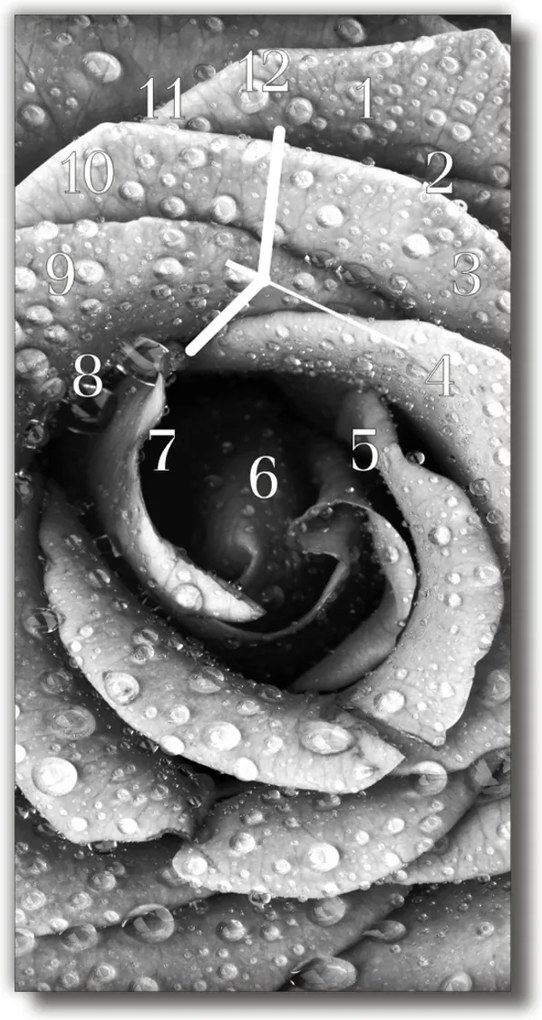 Sklenené hodiny vertikálne  Kvety ružovo šedé