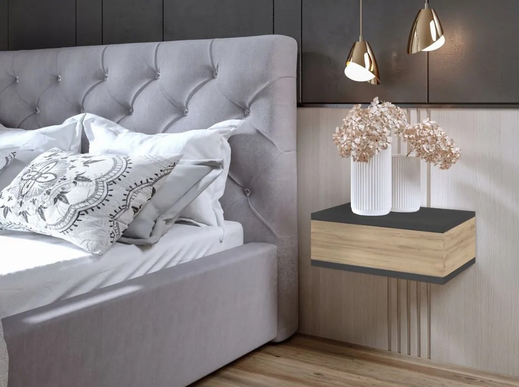 Nočný stolík LOFT - grafitový/dub craft zlatý