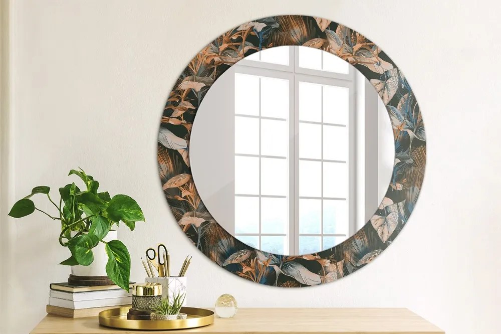 Okrúhle ozdobné zrkadlo na stenu Tmavé tropické listy fi 60 cm