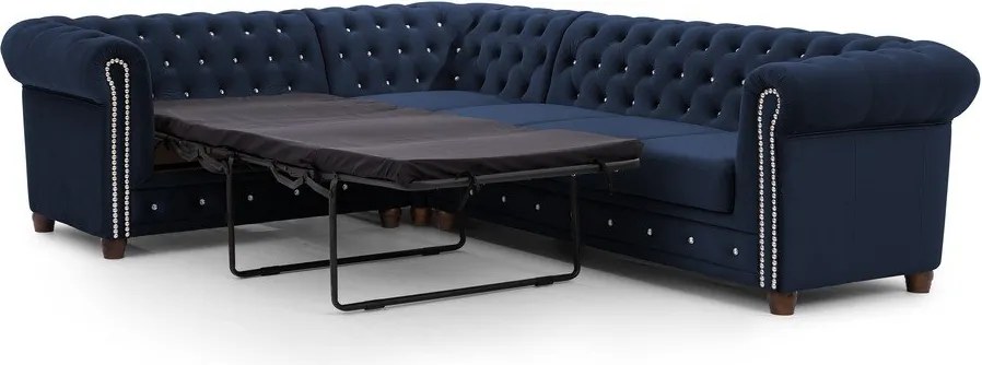 Modrá zamatová rozkladacia rohová pohovka (ľavý roh/do L) York Blik – Ropez