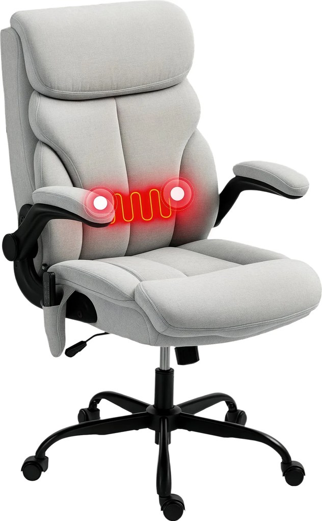 HOMCOM Ergonomická kancelárska stolička s masážou a vyhrievaním, otočná stolička s nastaviteľnou výškou a skladacími opierkami, vysoký operadlo so dia