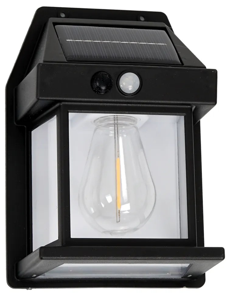 Exteriérové solárne nástenné svietidlo Filo1, 1x transparentné/čierne plastové tienidlo, pohybový senzor