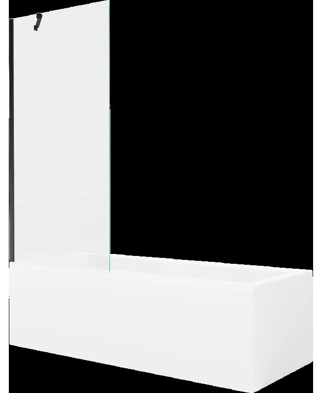 Mexen Cubik obdĺžniková vaňa 160 x 70 cm s obkladom a 1-krídlovou sprchovou zástenou 80 cm, Transparentné, Čierna - 550316070X95