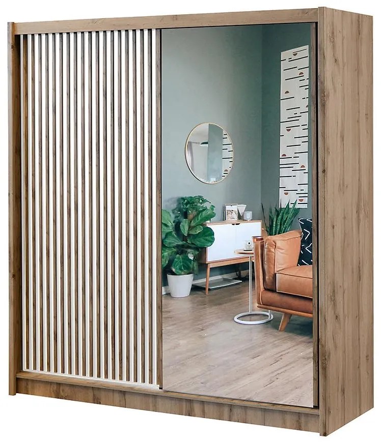 Skriňa London 203 dub Wotan/biela/Zrkadlo