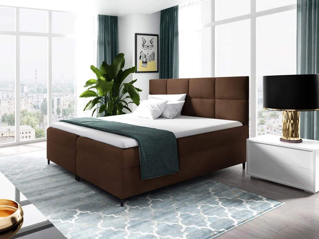Wilsondo Čalúnená boxspring manželská posteľ Leila s matracom - hnedá Rozmer: 180x200