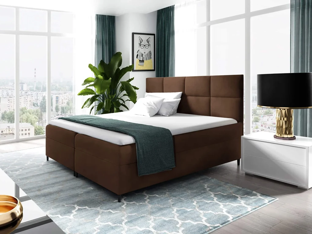 Wilsondo Čalúnená boxspring manželská posteľ s matracom Leila - hnedá Rozmer: 180x200
