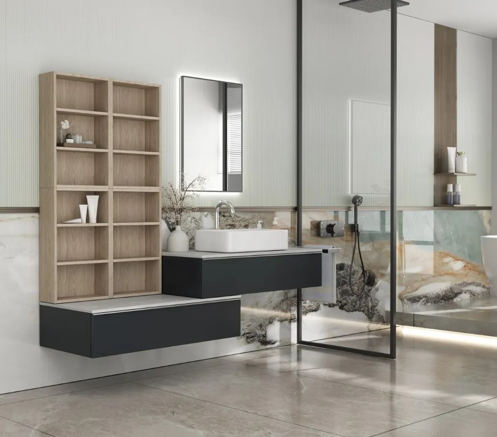 Erga Megan, LED zrkadlo 60x80cm (80x60cm) v čiernom ráme, 2185 lm, 3 farby svetla, zadné osvetlenie, ERG-V01-MEGAN-6080-BK