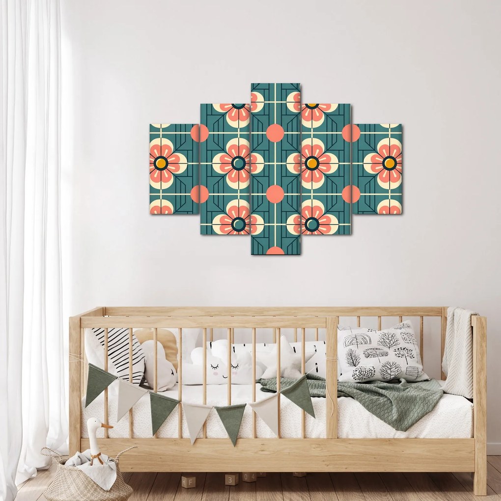 Obraz - Retro vzor s kvetmi (150x105 cm)