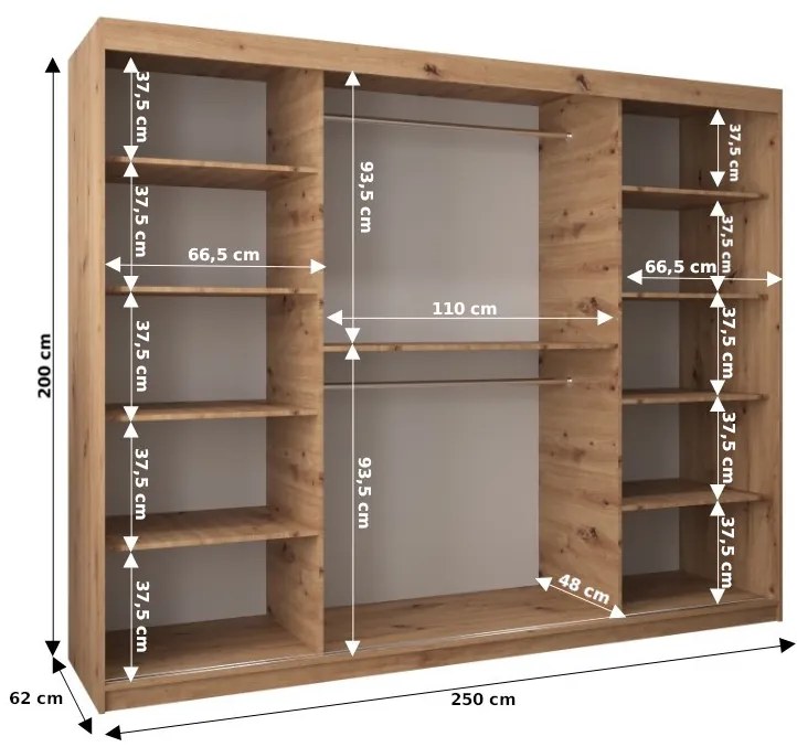 Šatníková skriňa 250 cm Verika 4 250 (biela + dub sonoma). Vlastná spoľahlivá doprava až k Vám domov. 1064318