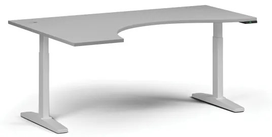 Výškovo nastaviteľný stôl, elektrický, 675-1325 mm, ergonomický ľavý, doska 1800x1200 mm, biela podnož, sivá