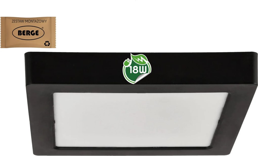 BERGE Štvorcový LED panel prisadený - čierny - 18W - PC - neutrálna biela