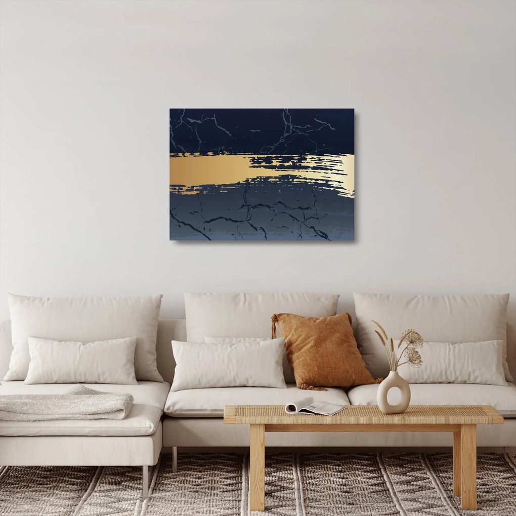 Sklenený obraz - Modrá a zlatá abstrakcia N⁰2 (70x50 cm)