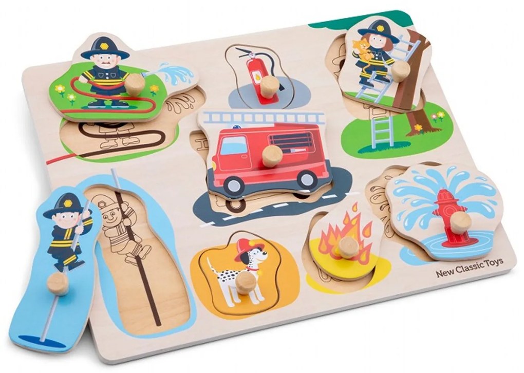 Drevené vkladacie puzzle - hasiči - 8 ks