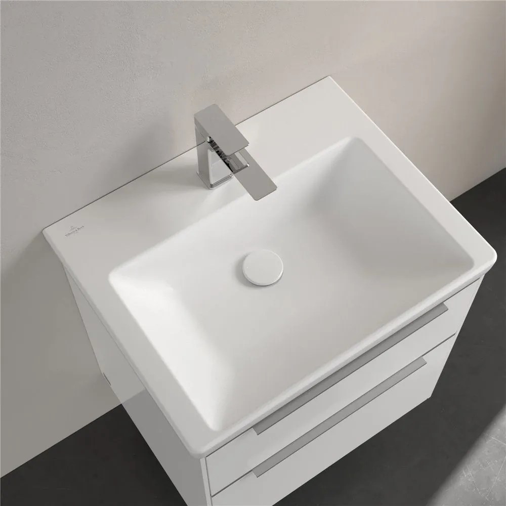 VILLEROY &amp; BOCH Subway 3.0 umývadlo na skrinku s otvorom, bez prepadu, 600 x 470 mm, Stone White, s povrchom CeramicPlus, 4A7061RW