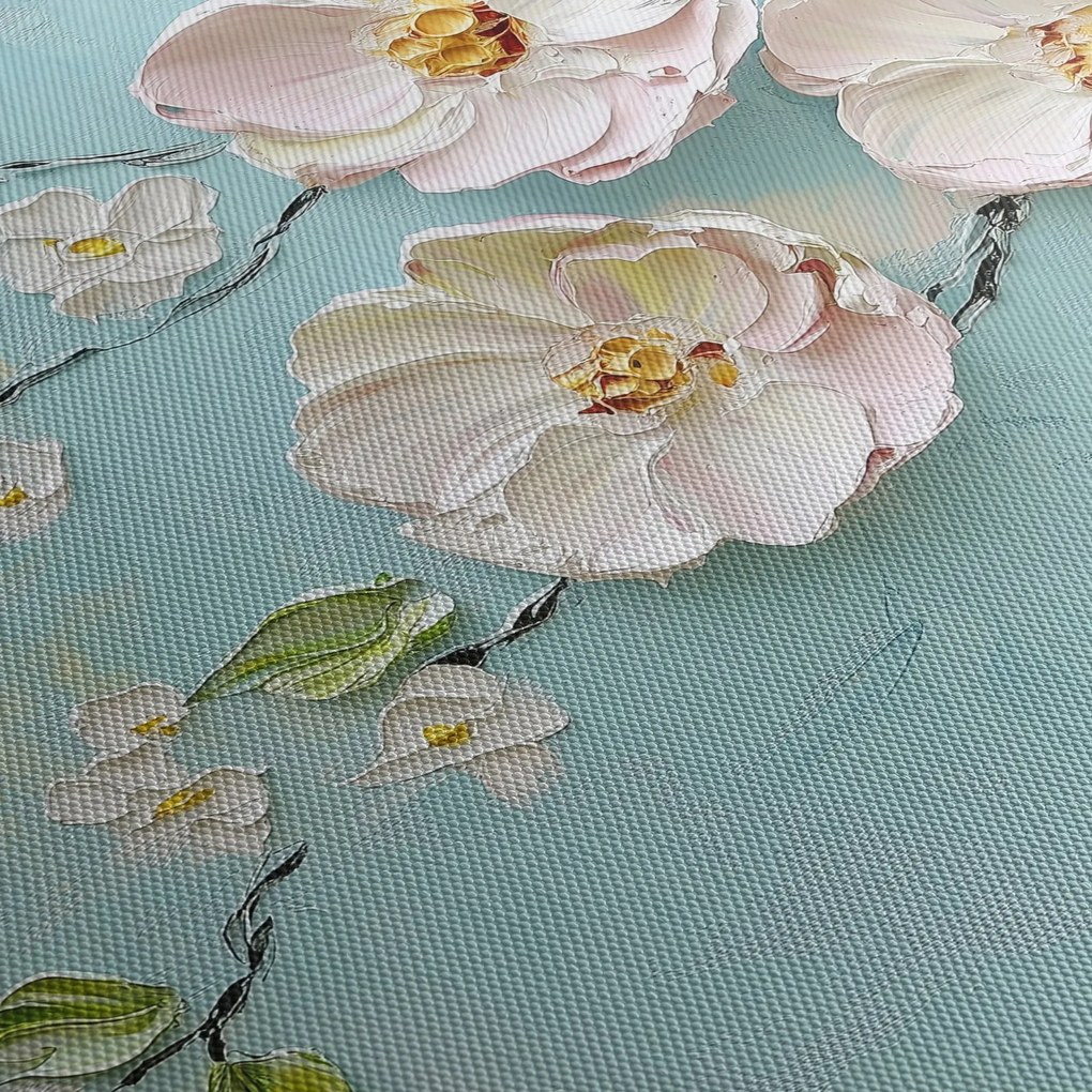 Obraz - Kvietky na modrom pozadí (120x50 cm)