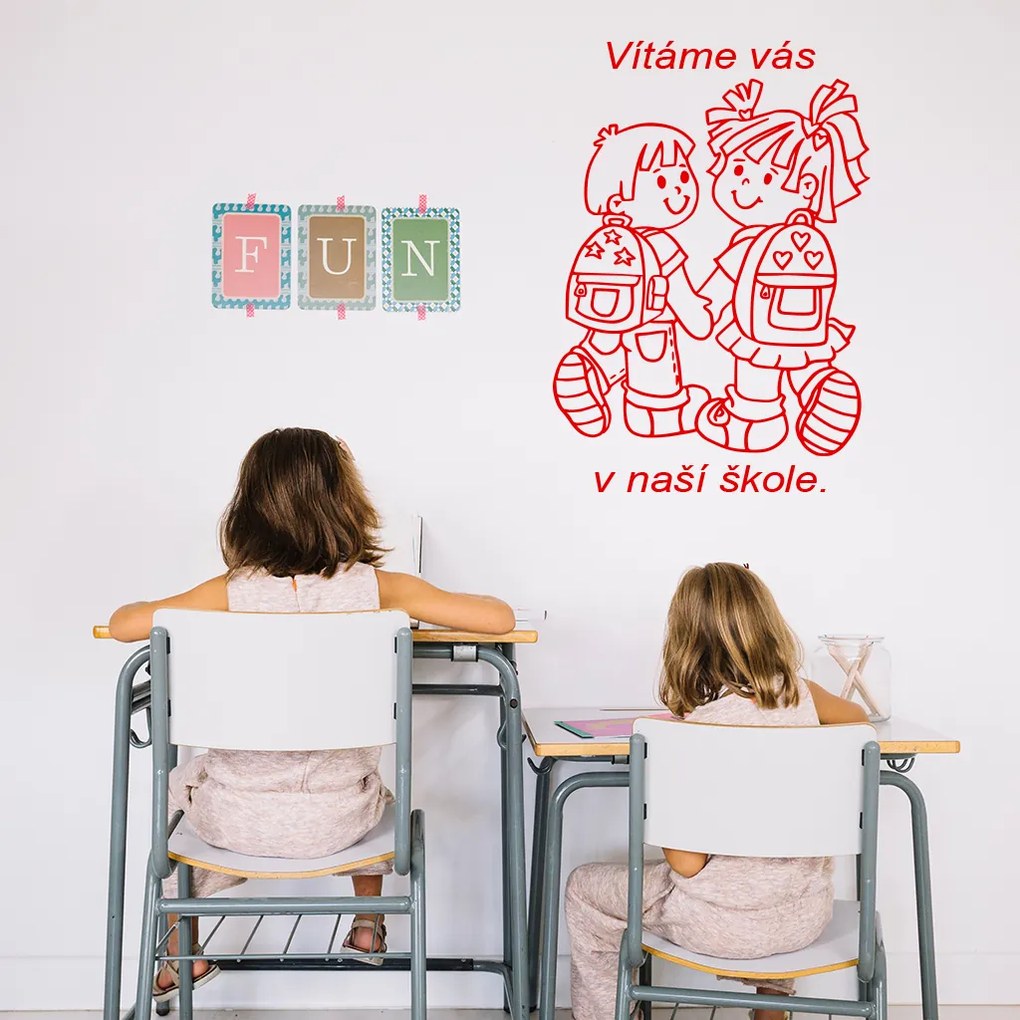 Veselá Stena Samolepka Vítame Vás v našej škole Farba: fialová, Veľkosť: 100 x 70 cm