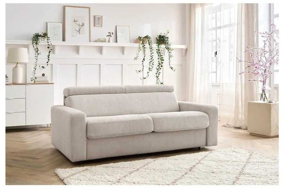 Krémová menčestrová rozkladacia pohovka 195 cm Monaco – Bobochic Paris