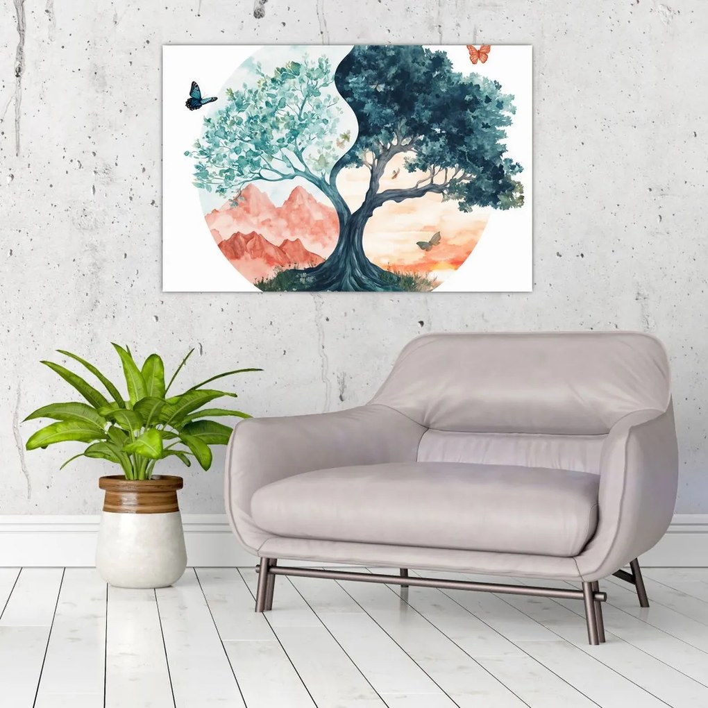 Obraz – Akvarelový strom plný života (90x60 cm)