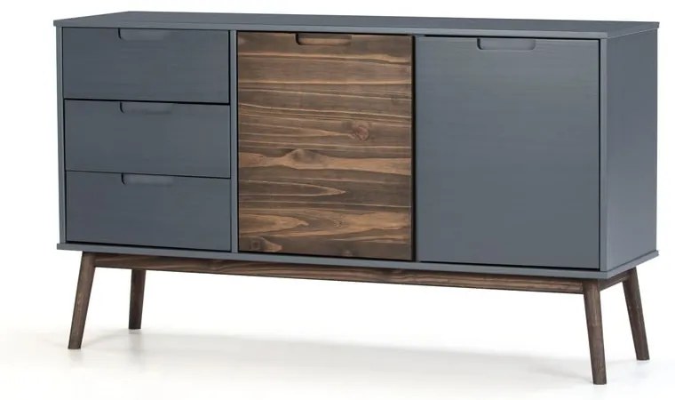 Antracitová/tmavohnedá nízka komoda z borovicového dreva 140x80 cm Nussa – Marckeric