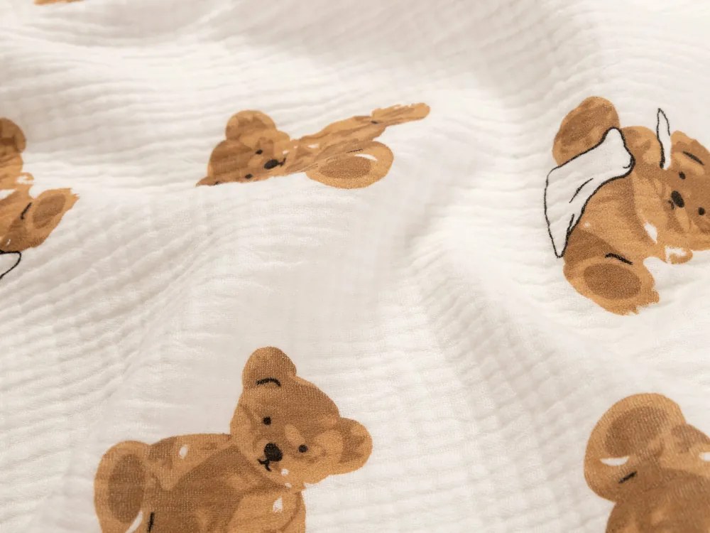 Biante Mušelínová plienka/dečka Nature MSN-038 Medvedíky na krémovo bielom - ZVÝHODNENÁ SADA 3 KS 120x120 cm - Sada 3 ks