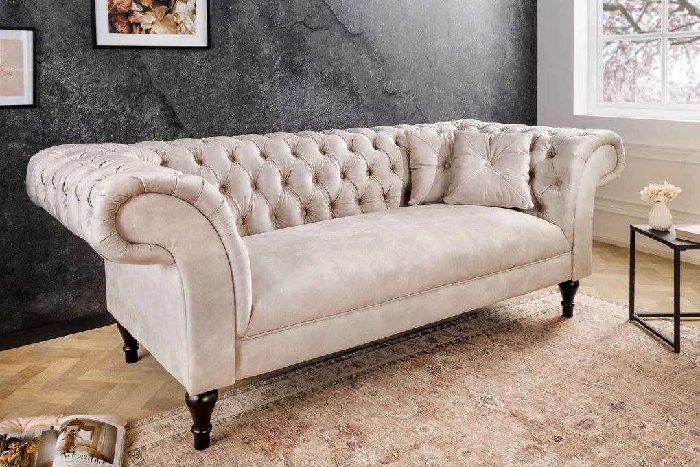 Dizajnová sedačka Rubby Chesterfield 225 cm šampanský zamat