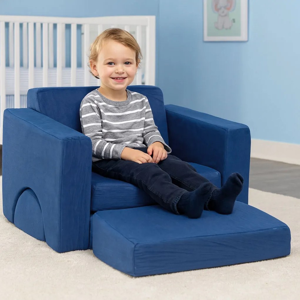 DIY modulárne detské kreslo 8 mäkkých skladacích vankúšov - modré ECOTOYS