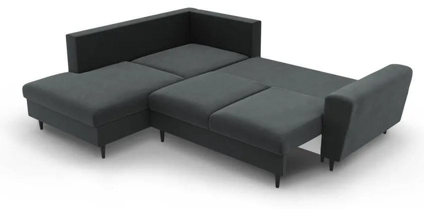 Tmavosivá zamatová rozkladacia/s úložným priestorom rohová pohovka (ľavý roh/do L) Kyoto – Cosmopolitan Design