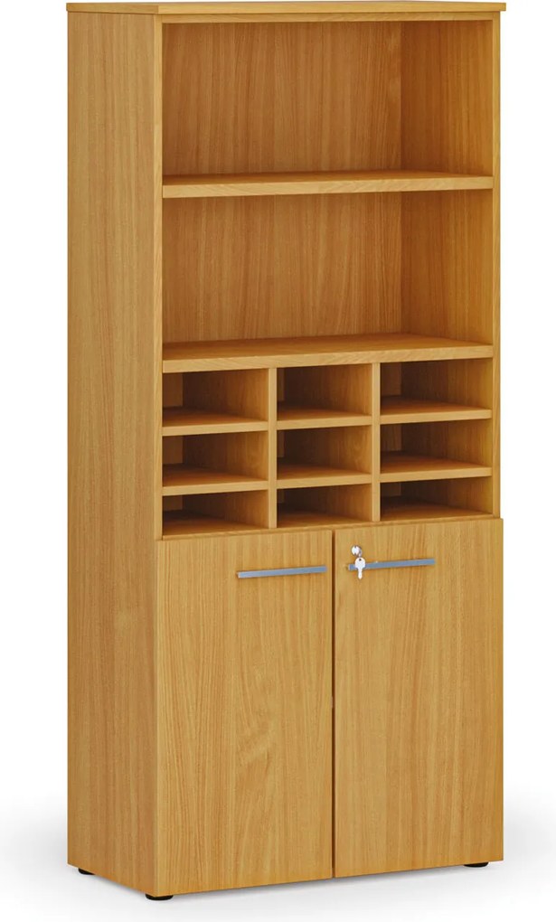 Triediaci regál s dverami PRIMO WOOD, 800 x 420 x 1781 mm, 9 priehradok, buk