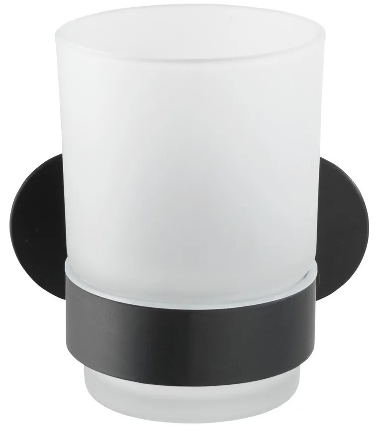 Matne čierny samodržiaci sklenený téglik na zubné kefky Orea – Wenko