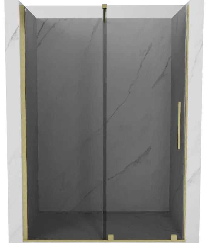 Mexen Velar, posuvné sprchové dvere do otvoru 140 cm, 8mm šedé sklo, zlatá matná, 871-140-000-41-55