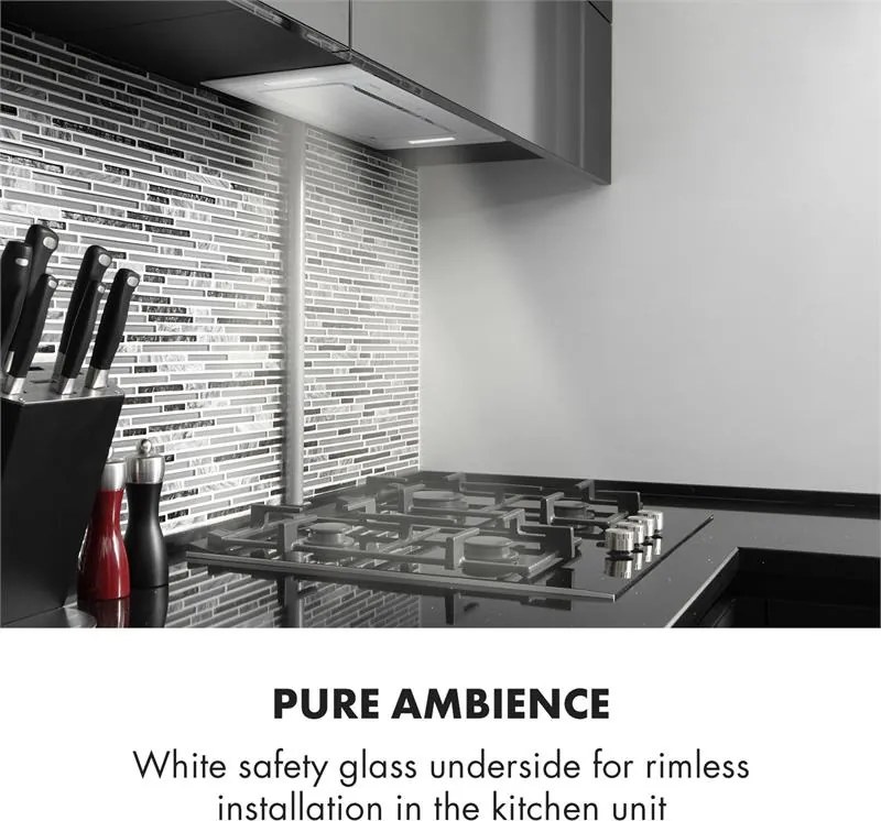 Klarstein Hektor, digestor, 52 cm, vstavaný, 530 m³/h, LED, dotykové ovládanie, sklo, biely