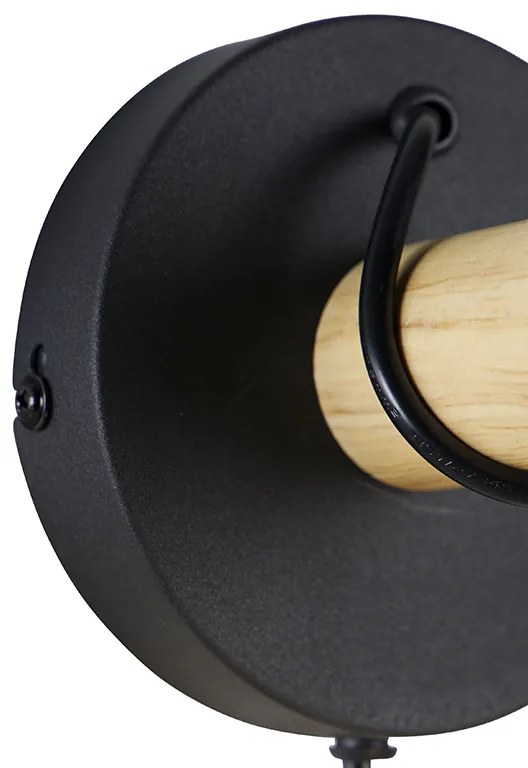 Rustikálna nástenná lampa čierna s drevom - Dami Frame