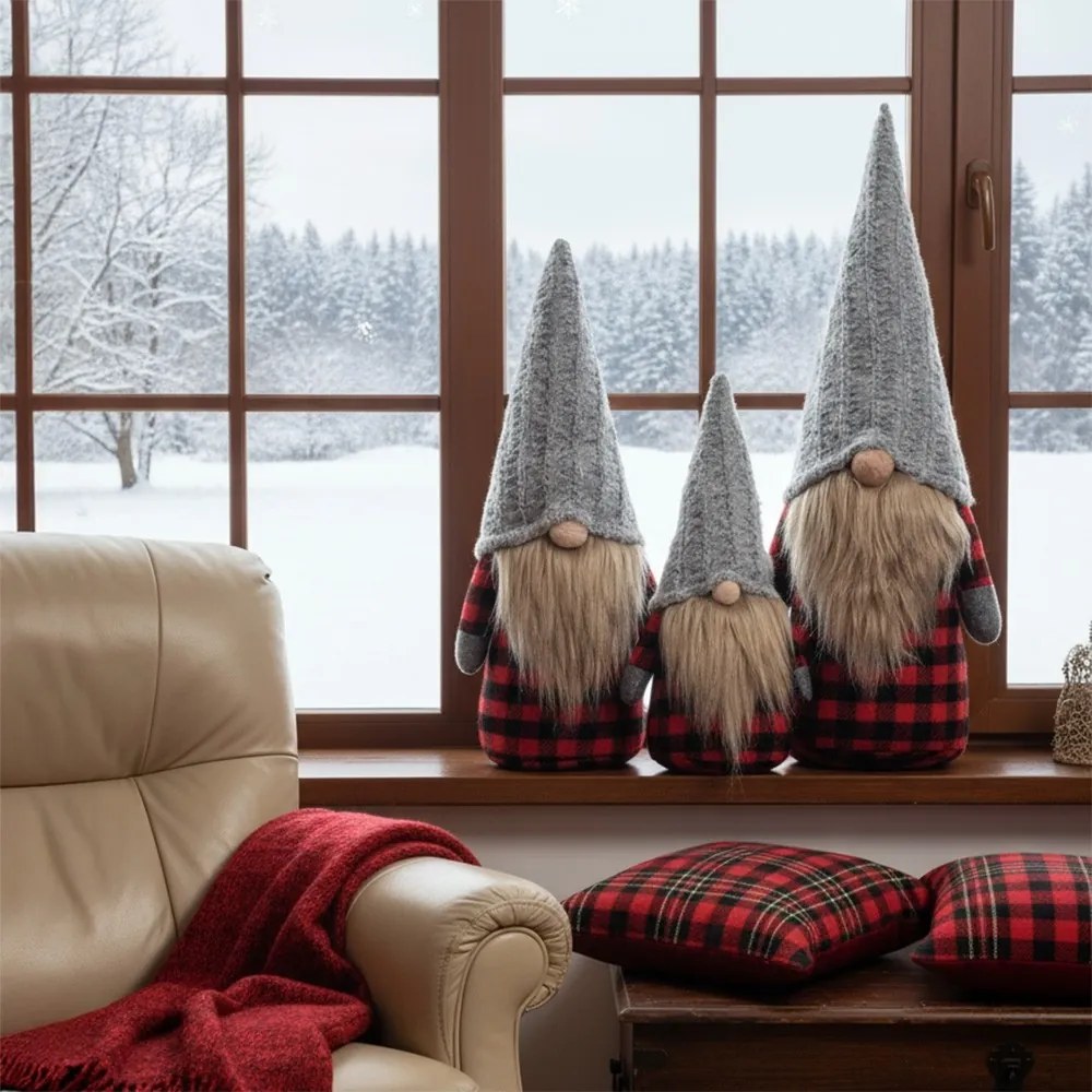 Vánoční skřítek ELF 055 - 40 cm šedý/červený