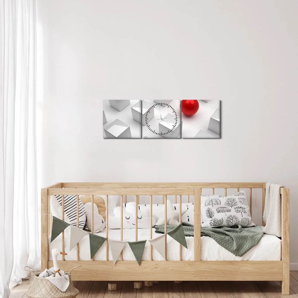 Obraz abstrakcie - kocky s guľou (s hodinami) (90x30 cm)