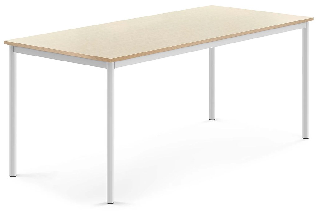 Stôl SONITUS, 1800x800x720 mm, HPL - breza, biela