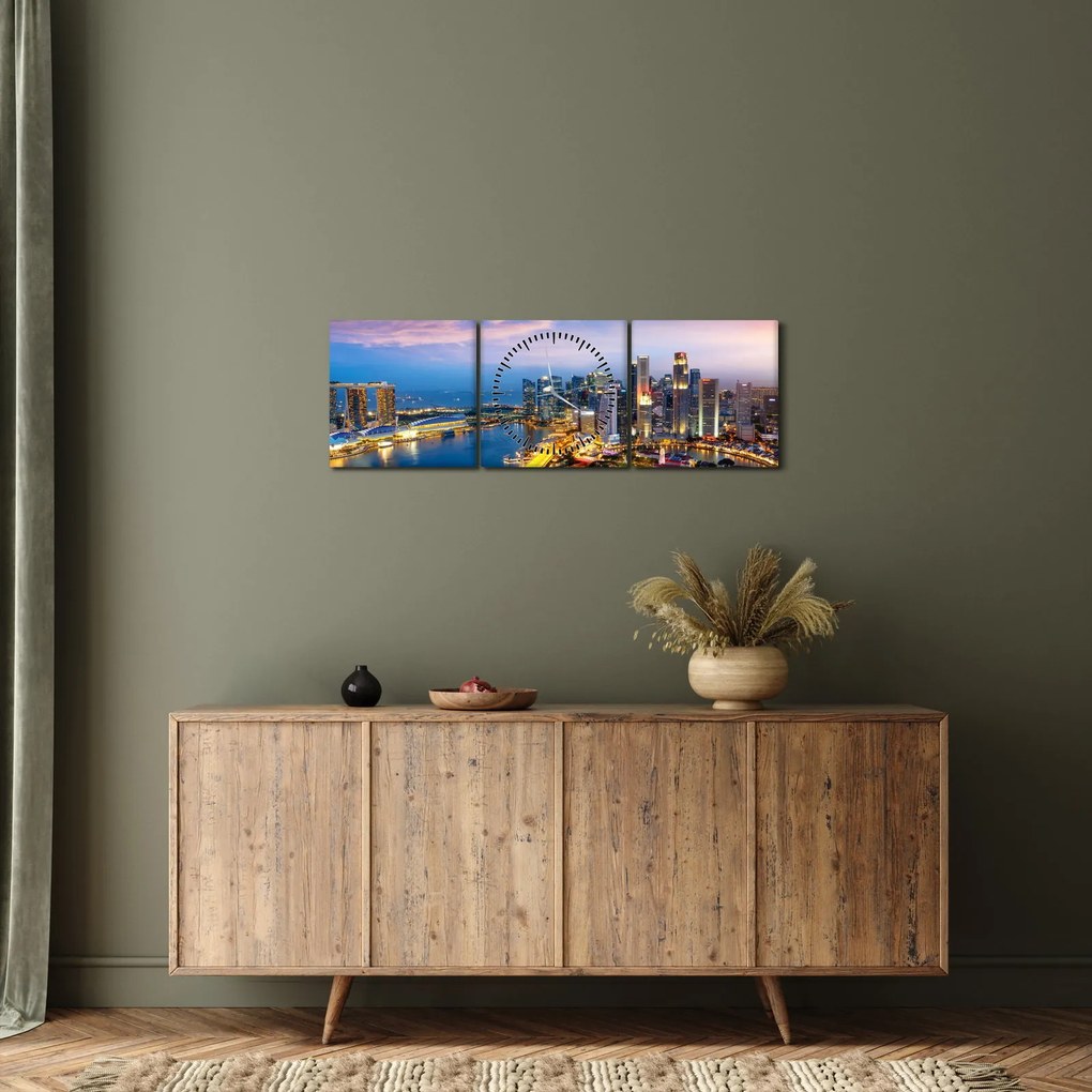 Obraz - Singapur, Ázia (s hodinami) (90x30 cm)