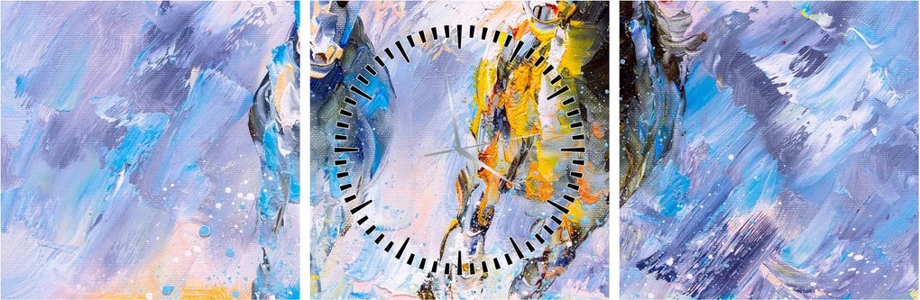 Obraz bežiacich koňov, olejomaľba (s hodinami) (90x30 cm)