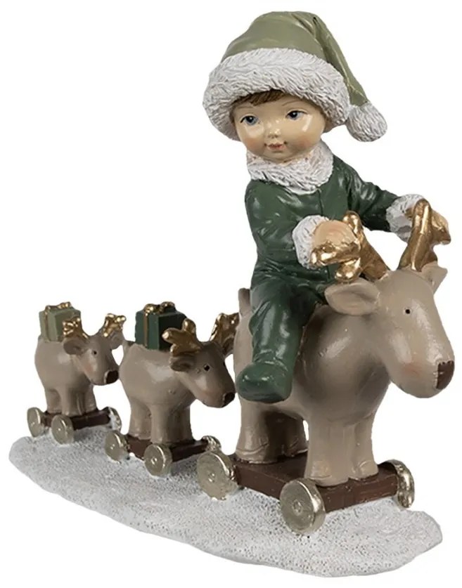 Zelená vianočná dekorácia chlapec na soboch - 17*8*14 cm