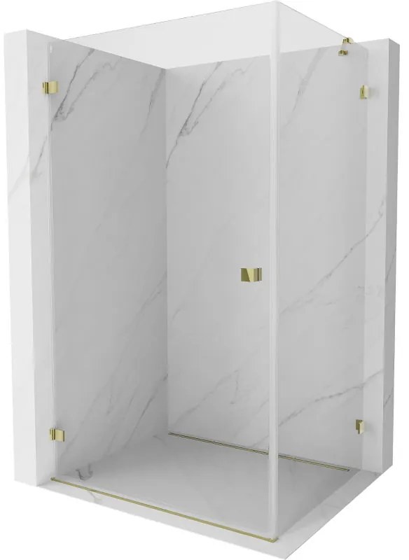 Mexen Lunar-B, výklopný sprchový kút ľavý 90 x 70 cm, 8mm číre sklo, zlatý profil, 832-090-070-50-00-L